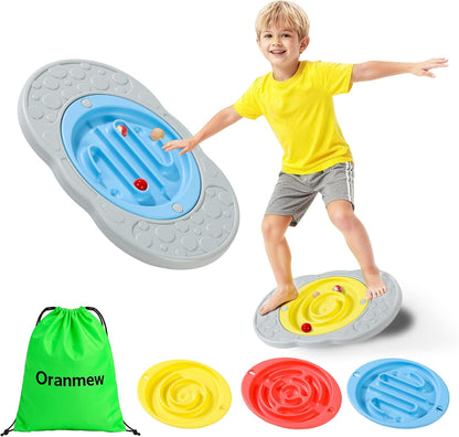 2-in-1 Kids Maze Balance Board, 3 Swappable Labyrinths & 3 Challenge Balls, Non-Slip Rubber Base Wobble Board for Core Training, Skate Prep & ADHD Focus, Ages 3-12