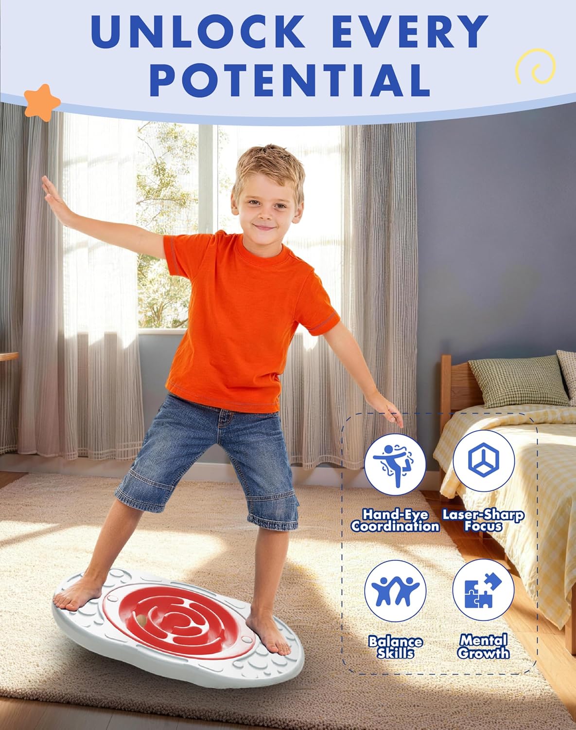 2-in-1 Kids Maze Balance Board, 3 Swappable Labyrinths & 3 Challenge Balls, Non-Slip Rubber Base Wobble Board for Core Training, Skate Prep & ADHD Focus, Ages 3-12