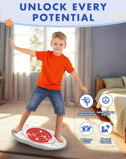 2-in-1 Kids Maze Balance Board, 3 Swappable Labyrinths & 3 Challenge Balls, Non-Slip Rubber Base Wobble Board for Core Training, Skate Prep & ADHD Focus, Ages 3-12