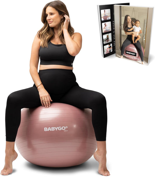 Birthing Ball - Pregnancy Yoga Labor & Exercise Ball & Book Set Trimester Targeting, Maternity Physio, Birth & Recovery Plan Included Anti Burst Eco Friendly (Rosewood, 65cm)