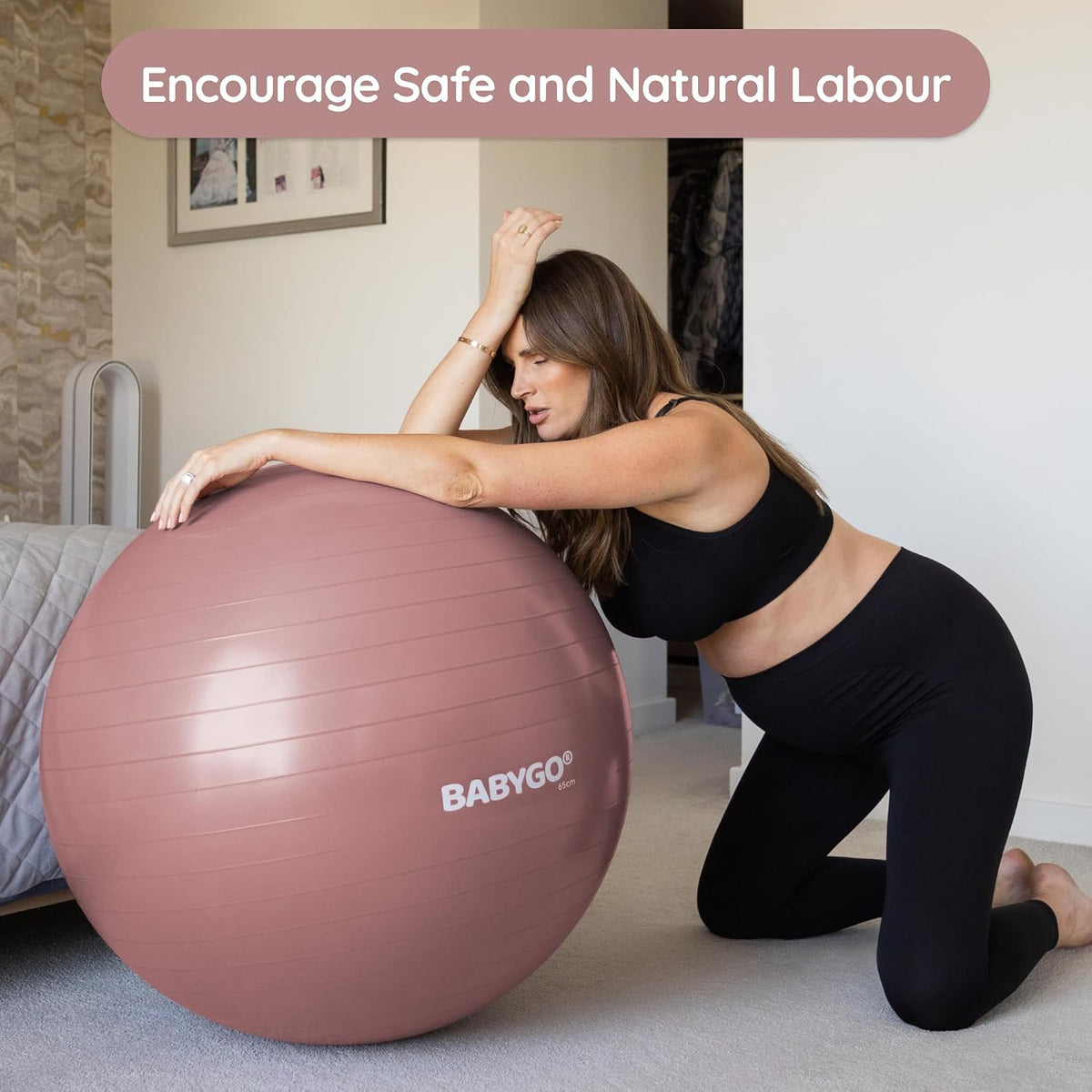 Birthing Ball - Pregnancy Yoga Labor & Exercise Ball & Book Set Trimester Targeting, Maternity Physio, Birth & Recovery Plan Included Anti Burst Eco Friendly (Rosewood, 65cm)