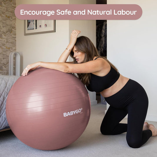Birthing Ball - Pregnancy Yoga Labor & Exercise Ball & Book Set Trimester Targeting, Maternity Physio, Birth & Recovery Plan Included Anti Burst Eco Friendly (Rosewood, 65cm)