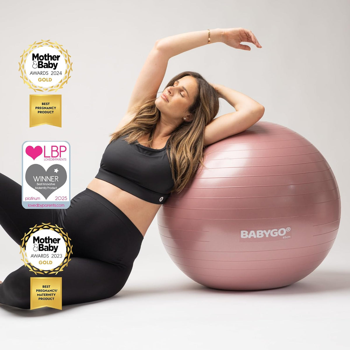 Birthing Ball - Pregnancy Yoga Labor & Exercise Ball & Book Set Trimester Targeting, Maternity Physio, Birth & Recovery Plan Included Anti Burst Eco Friendly (Rosewood, 65cm)