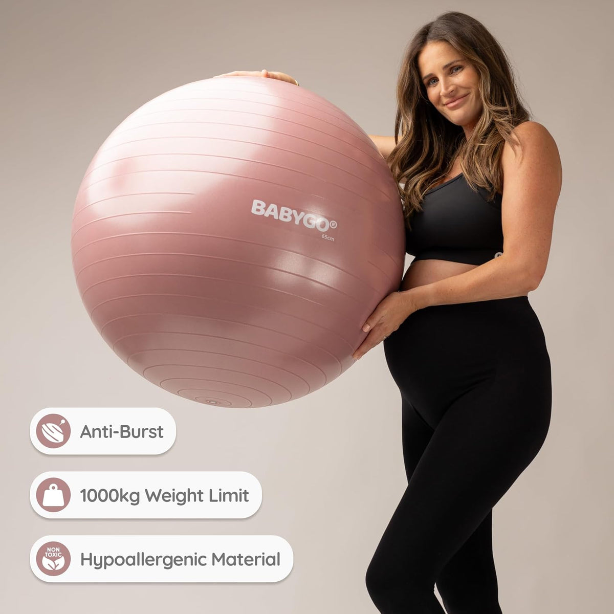 Birthing Ball - Pregnancy Yoga Labor & Exercise Ball & Book Set Trimester Targeting, Maternity Physio, Birth & Recovery Plan Included Anti Burst Eco Friendly (Rosewood, 65cm)