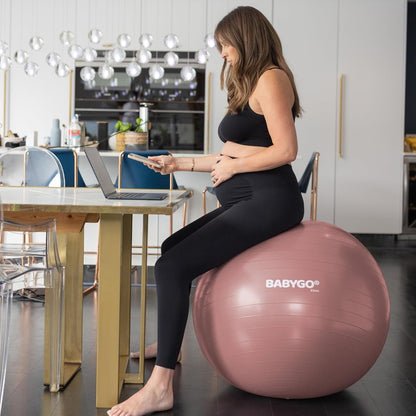 Birthing Ball - Pregnancy Yoga Labor & Exercise Ball & Book Set Trimester Targeting, Maternity Physio, Birth & Recovery Plan Included Anti Burst Eco Friendly (Rosewood, 65cm)