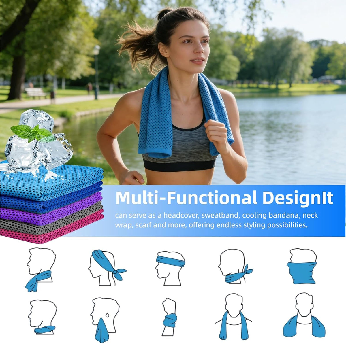 5 Pack Cooling Towel 31"x11", Microfiber Gym Towels for Men and Women，Soft Breathable Chilly Towe for Yoga, Running, Workout,Gym, Camping, Fitness, Workout