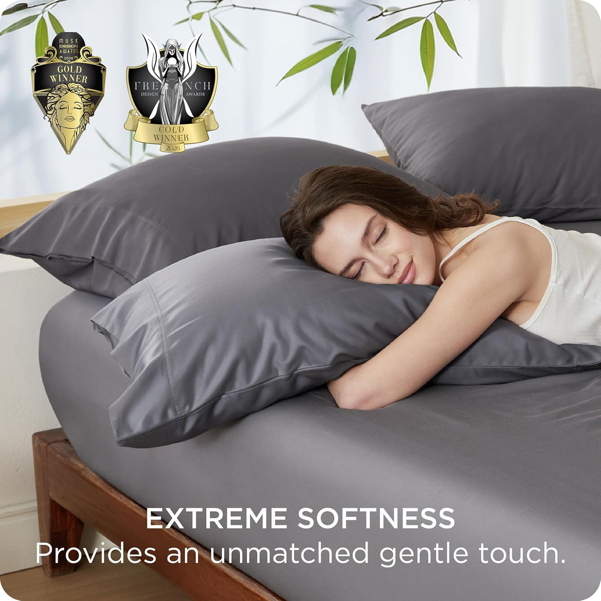 White Pillow Cases Queen Set of 2, 100% Rayon Derived from Bamboo