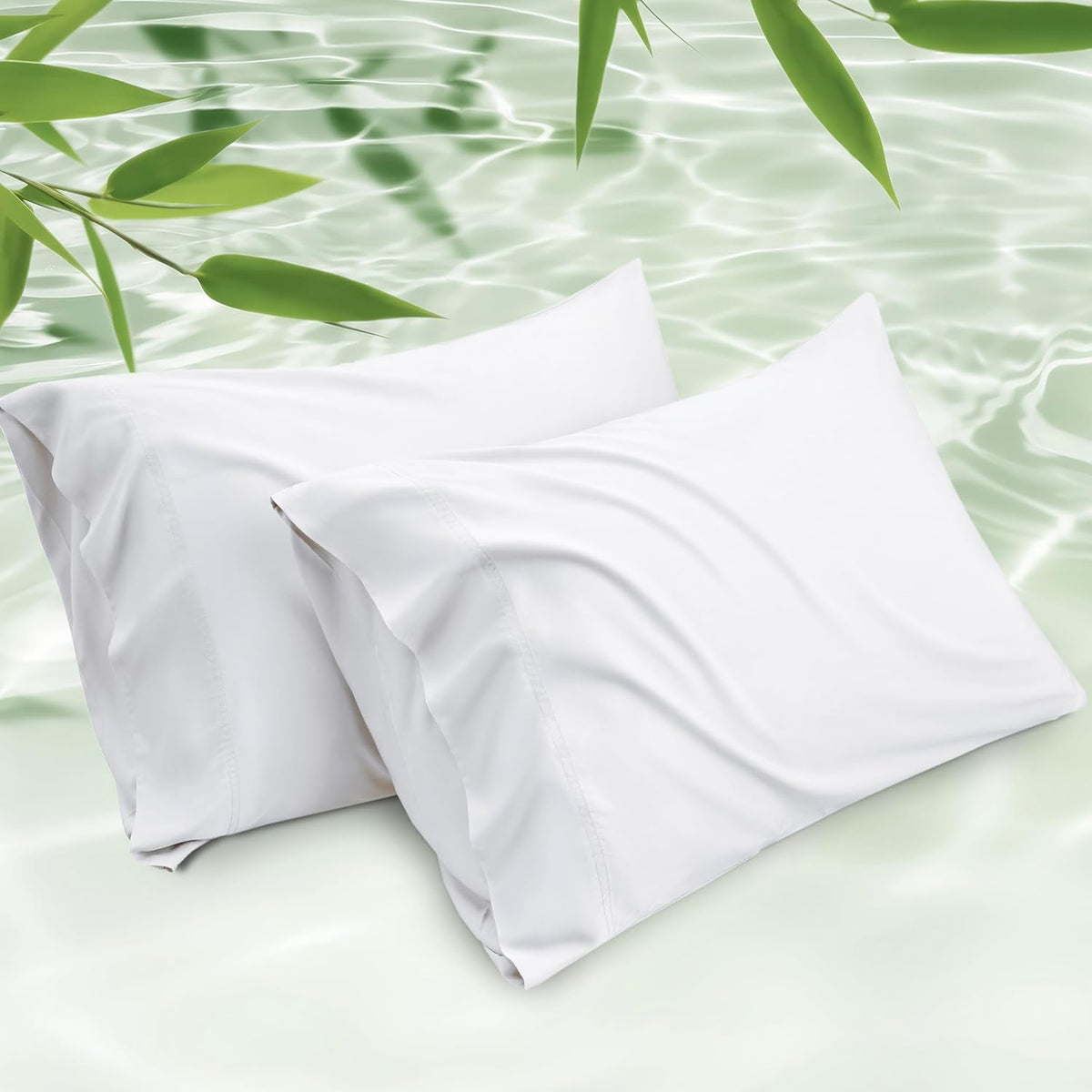 White Pillow Cases Queen Set of 2, 100% Rayon Derived from Bamboo