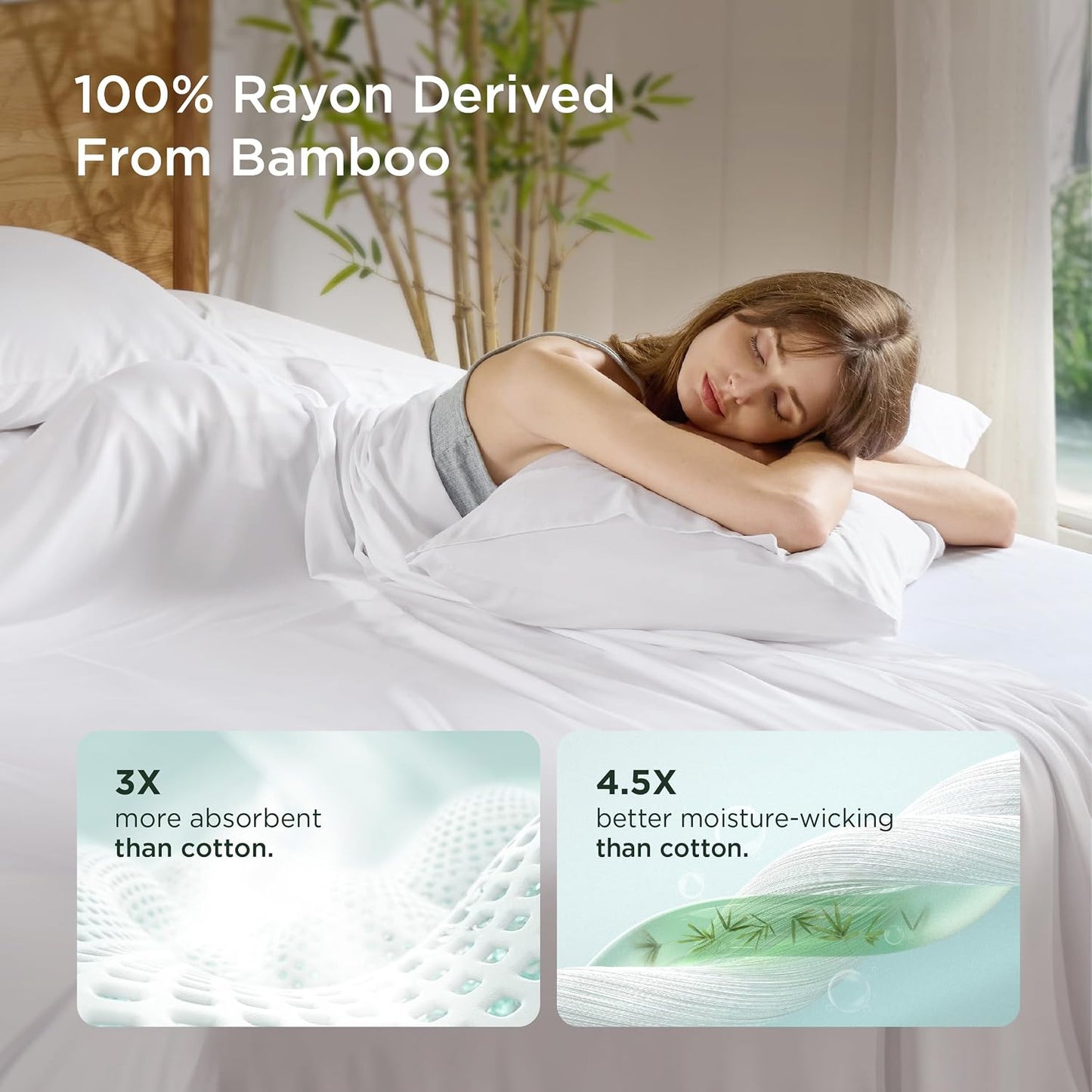 White Pillow Cases Queen Set of 2, 100% Rayon Derived from Bamboo