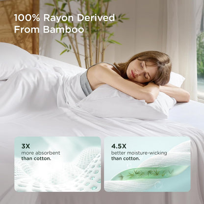White Pillow Cases Queen Set of 2, 100% Rayon Derived from Bamboo