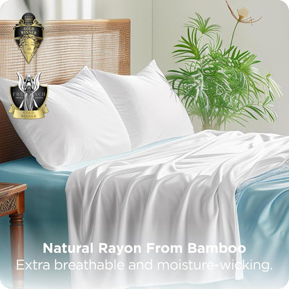 White Pillow Cases Queen Set of 2, 100% Rayon Derived from Bamboo