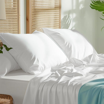 White Pillow Cases Queen Set of 2, 100% Rayon Derived from Bamboo