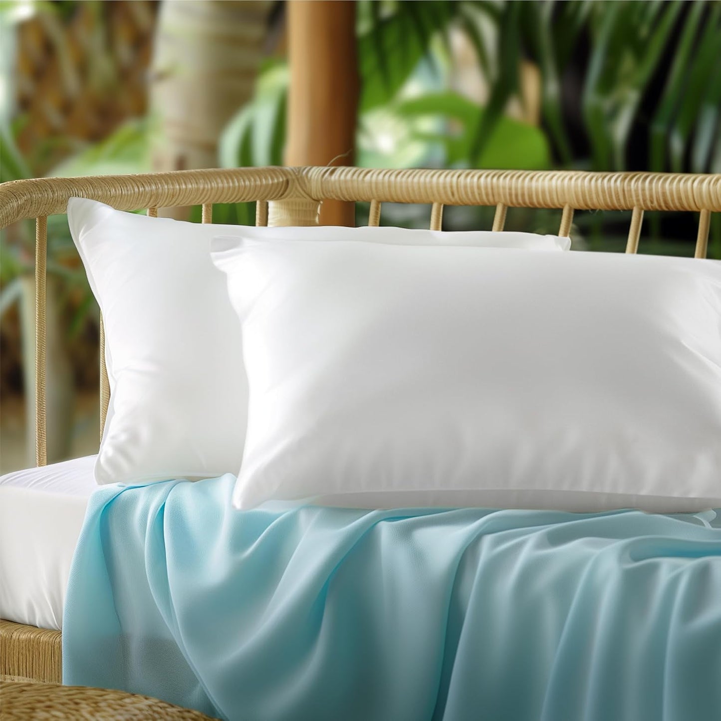 White Pillow Cases Queen Set of 2, 100% Rayon Derived from Bamboo
