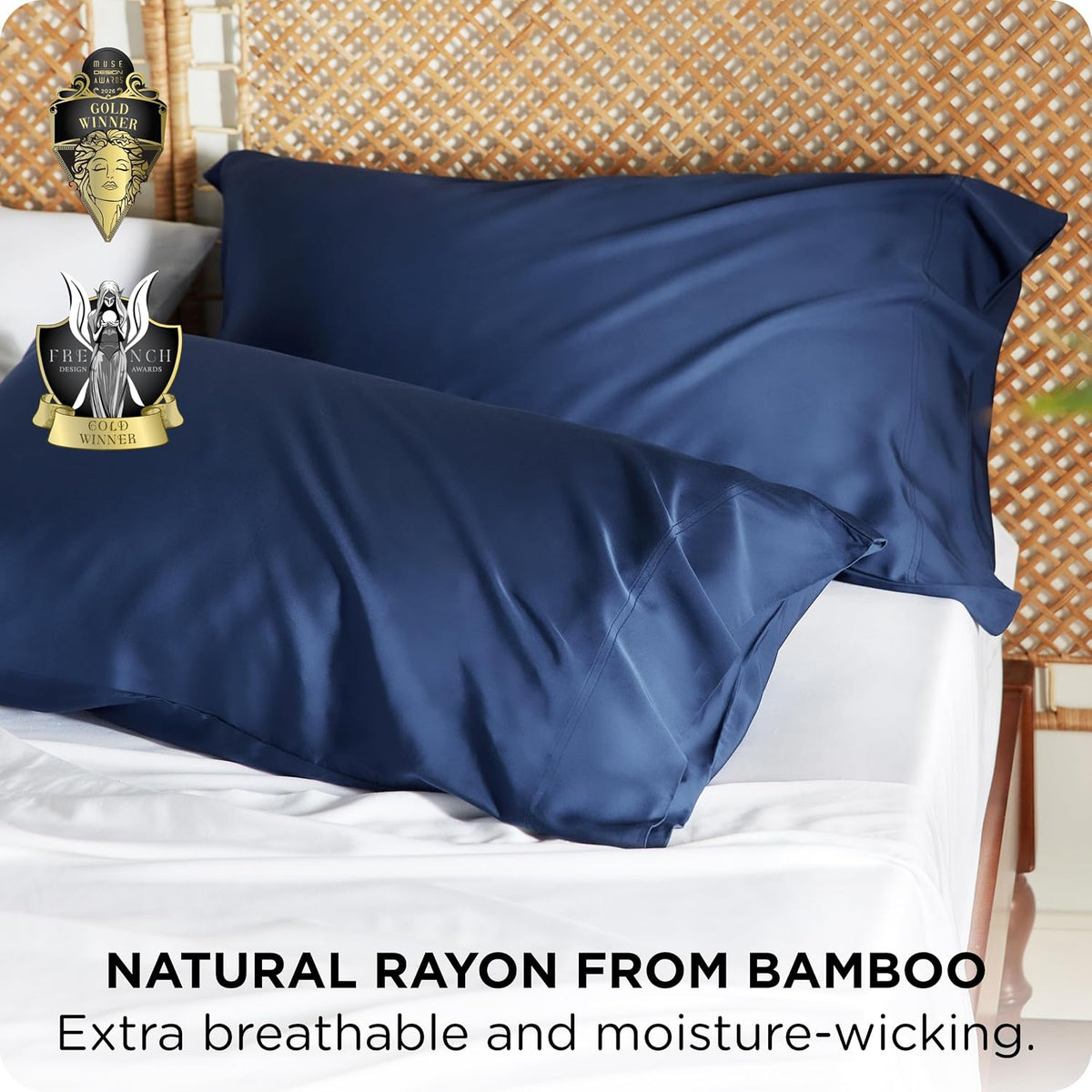 White Pillow Cases Queen Set of 2, 100% Rayon Derived from Bamboo