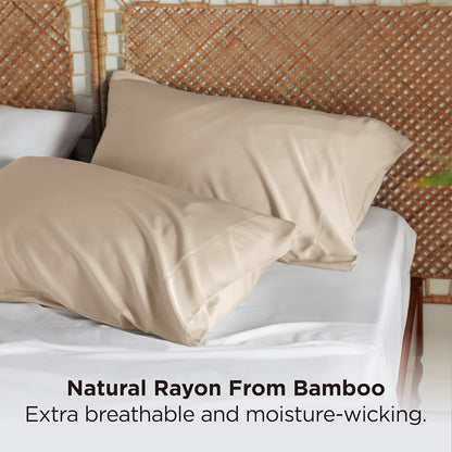 White Pillow Cases Queen Set of 2, 100% Rayon Derived from Bamboo