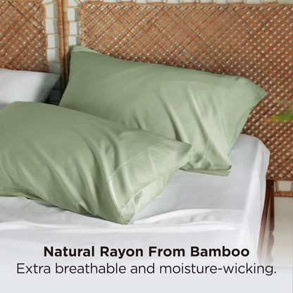 White Pillow Cases Queen Set of 2, 100% Rayon Derived from Bamboo