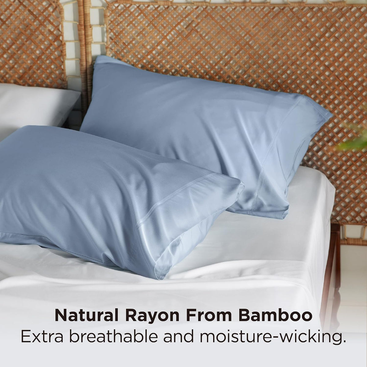 White Pillow Cases Queen Set of 2, 100% Rayon Derived from Bamboo