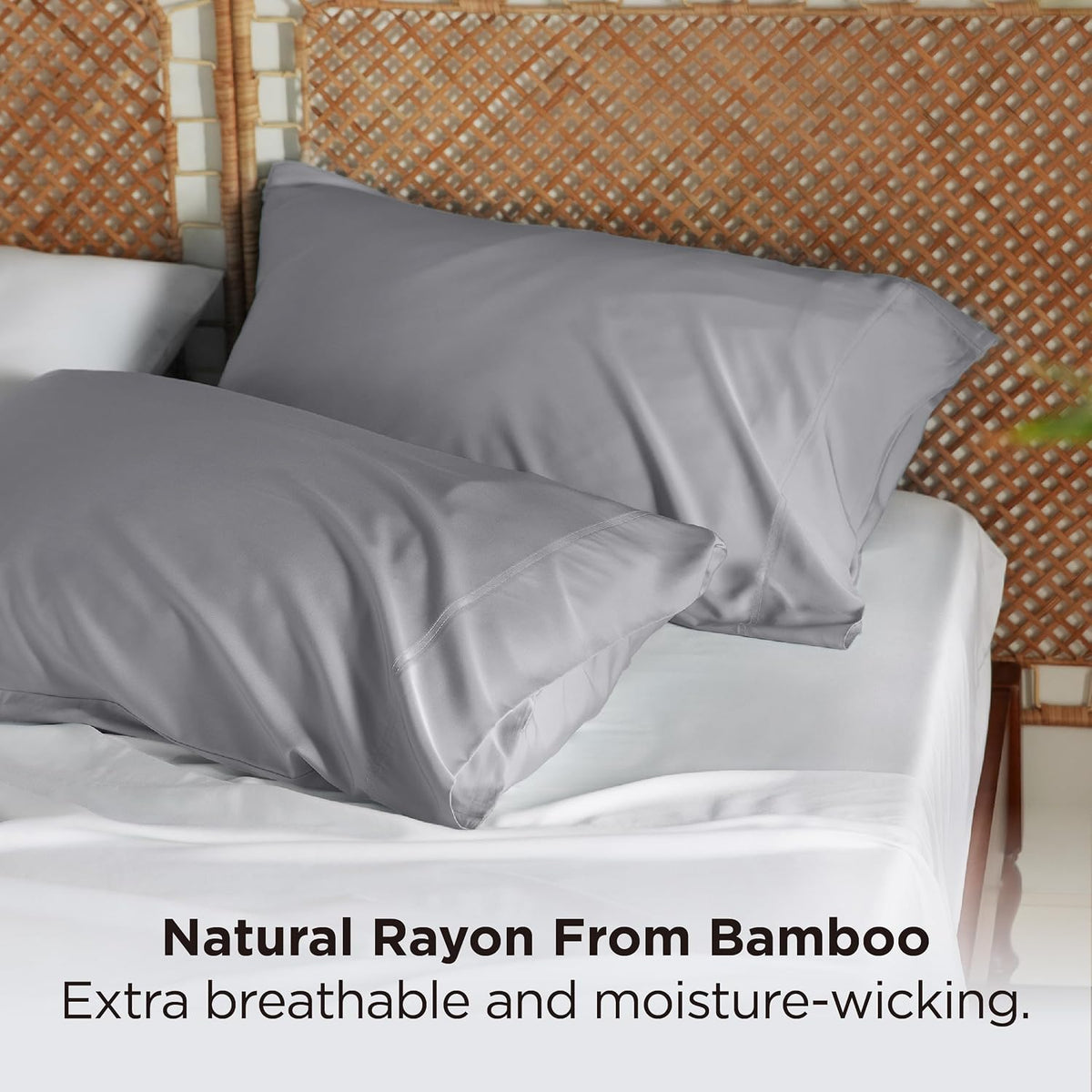 White Pillow Cases Queen Set of 2, 100% Rayon Derived from Bamboo
