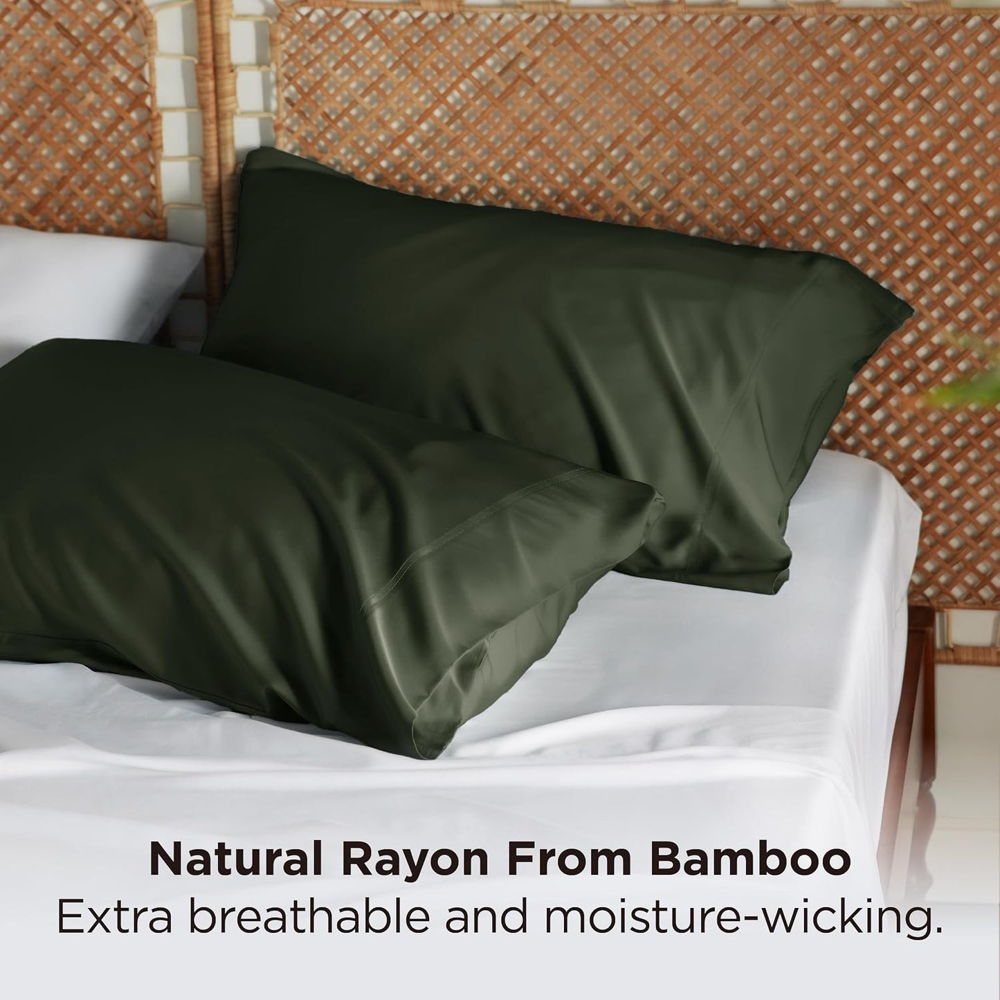 White Pillow Cases Queen Set of 2, 100% Rayon Derived from Bamboo