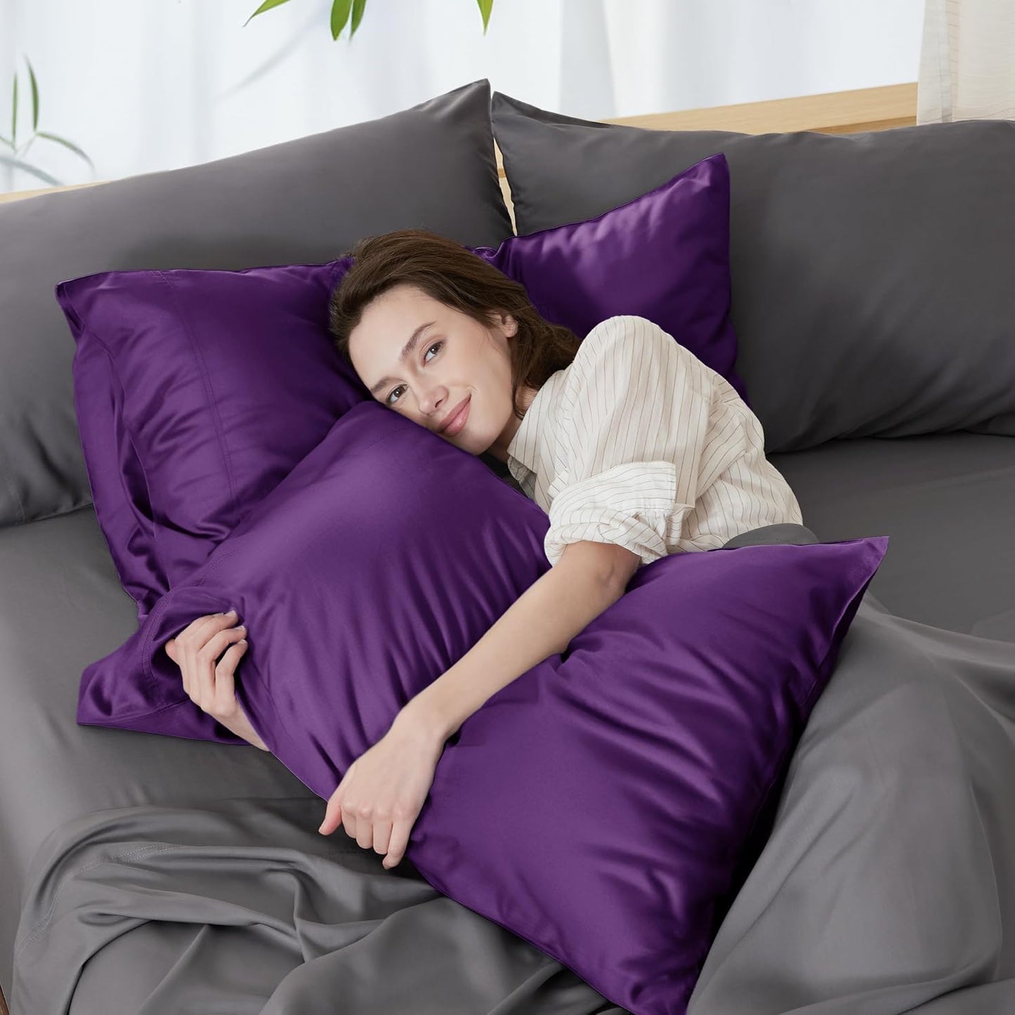 White Pillow Cases Queen Set of 2, 100% Rayon Derived from Bamboo