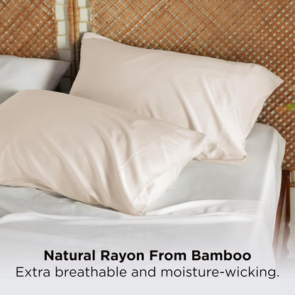 White Pillow Cases Queen Set of 2, 100% Rayon Derived from Bamboo