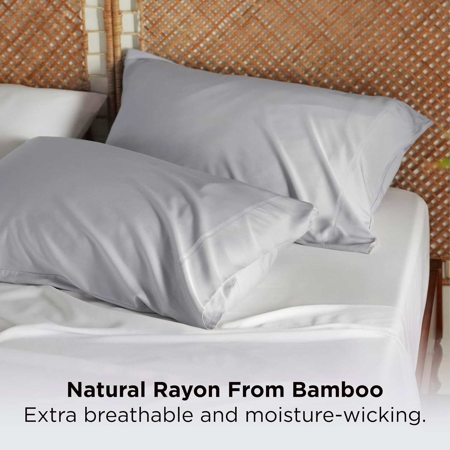 White Pillow Cases Queen Set of 2, 100% Rayon Derived from Bamboo