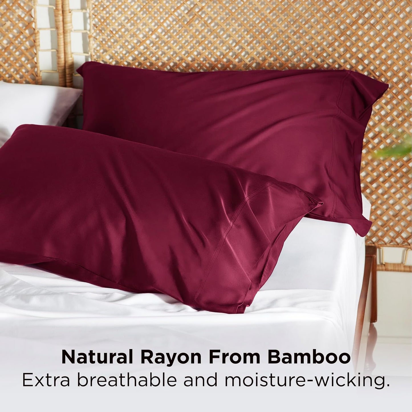 White Pillow Cases Queen Set of 2, 100% Rayon Derived from Bamboo