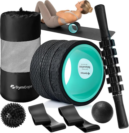 5-in-1 Foam Roller Set with Back Roller, Massage Roller Stick, Spiky Ball, Fascia Ball and Stretch Band, 6 Inch Yoga Back Stretcher for Deep Stretch, Posture Support and Home Workout Recovery