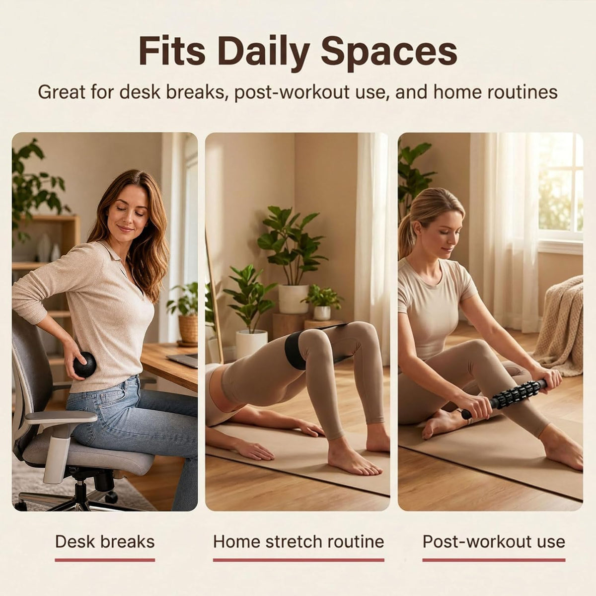 5-in-1 Foam Roller Set with Back Roller, Massage Roller Stick, Spiky Ball, Fascia Ball and Stretch Band, 6 Inch Yoga Back Stretcher for Deep Stretch, Posture Support and Home Workout Recovery