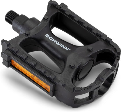 Basic Composite Bike Pedals, Black, Set of 2, Lightweight, with Reflectors, Fits 1/2" or 9/16" Cranks, Molded Surface Pegs for Grip, Easy Installation, Replacement Bike Pedals