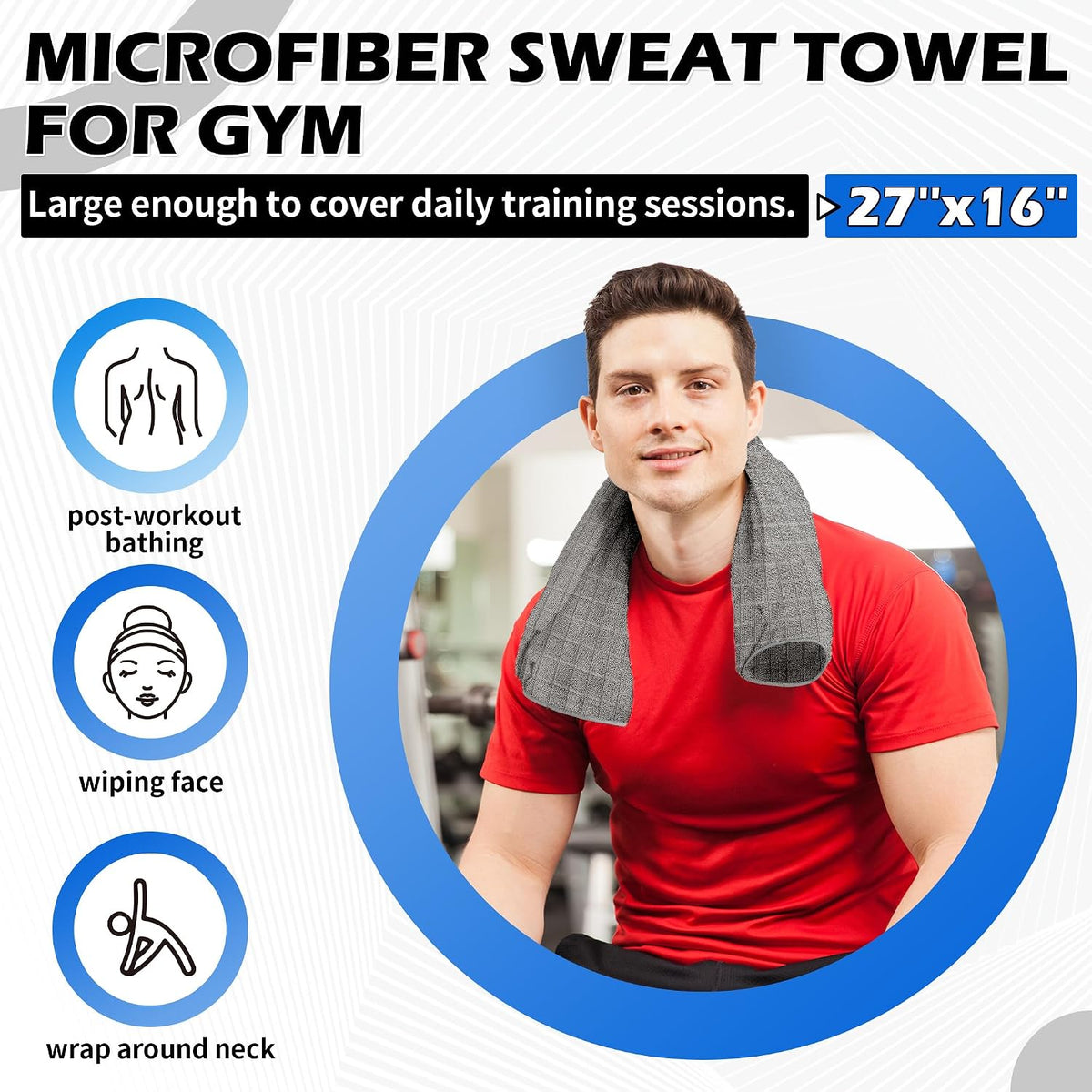 HOMERHYMRE Microfiber Workout Towels, 3 Pack Grey Gym Sweat Sports Towel for Yoga, Tennis, Running, Exercise, Working Out, Camping, Quick Dry, Highly Absorbent, for Women & Men, 16 x 27 Inch