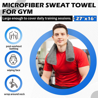 HOMERHYMRE Microfiber Workout Towels, 3 Pack Grey Gym Sweat Sports Towel for Yoga, Tennis, Running, Exercise, Working Out, Camping, Quick Dry, Highly Absorbent, for Women & Men, 16 x 27 Inch