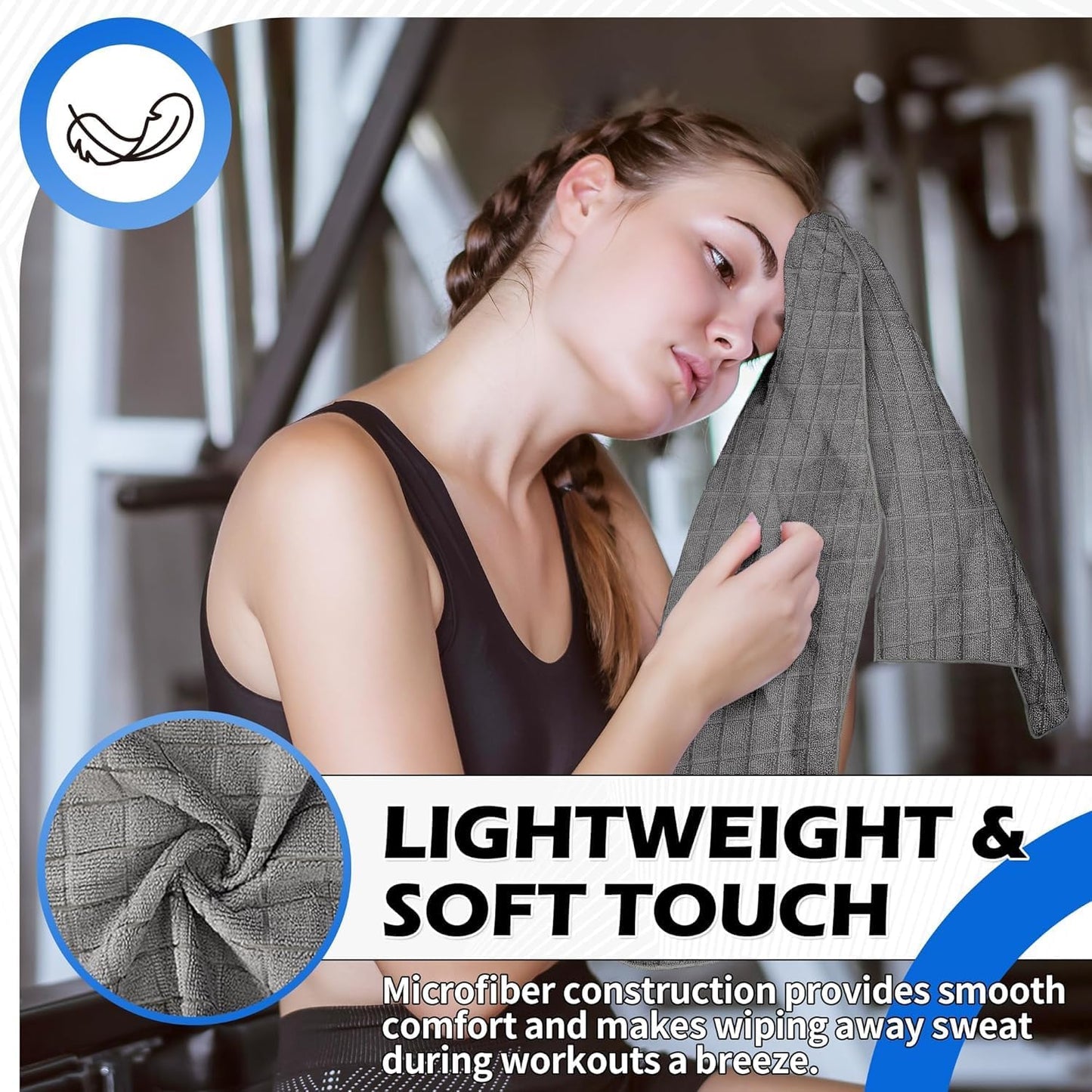 HOMERHYMRE Microfiber Workout Towels, 3 Pack Grey Gym Sweat Sports Towel for Yoga, Tennis, Running, Exercise, Working Out, Camping, Quick Dry, Highly Absorbent, for Women & Men, 16 x 27 Inch