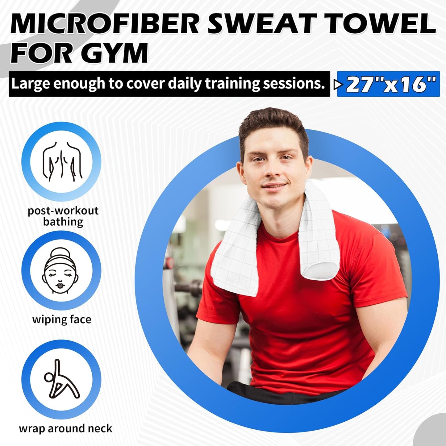 HOMERHYMRE Microfiber Workout Towels, 3 Pack Grey Gym Sweat Sports Towel for Yoga, Tennis, Running, Exercise, Working Out, Camping, Quick Dry, Highly Absorbent, for Women & Men, 16 x 27 Inch