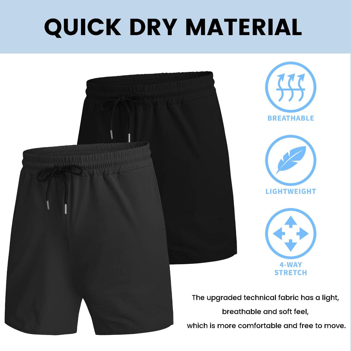 Mens Athletic Shorts 7 Inch Quick Dry Stretch Lightweight Gym Workout Shorts with Pockets