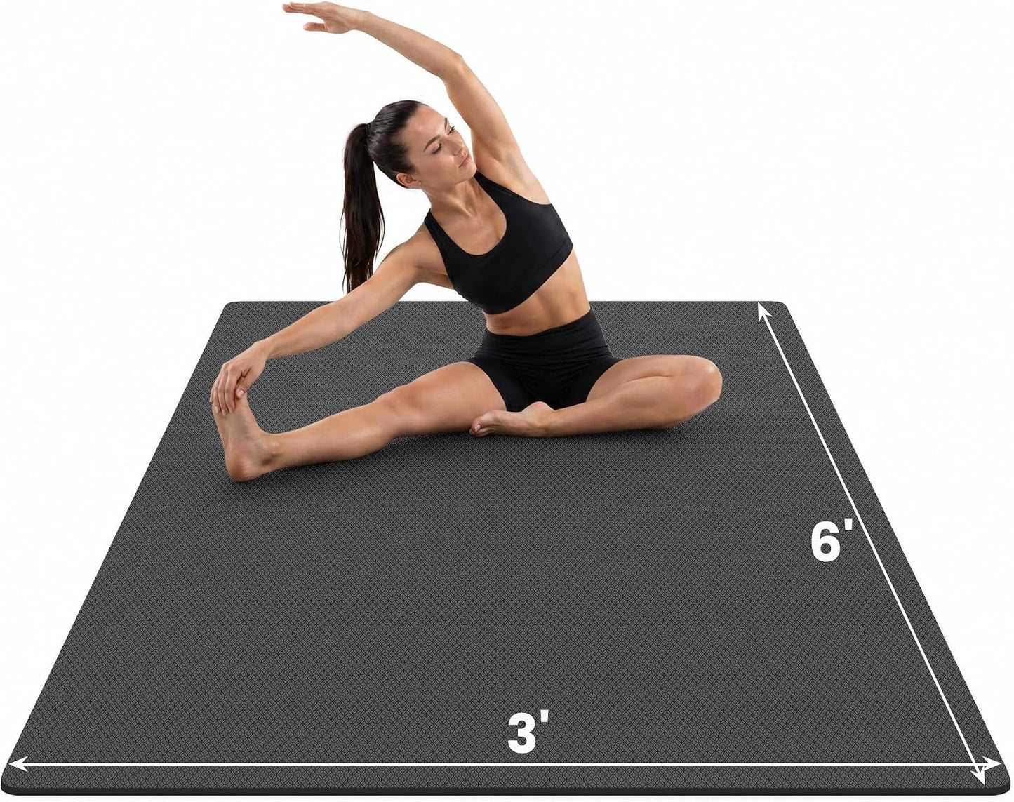 Large Yoga Mat, 6' x 4'/6' x 3' x 6mm /8mm/12mm Thick Workout Mat | Wide Non Slip Exercise Flooring for Yoga Home Gym, Pilates, Stretching, Cardio & Barefoot Workouts