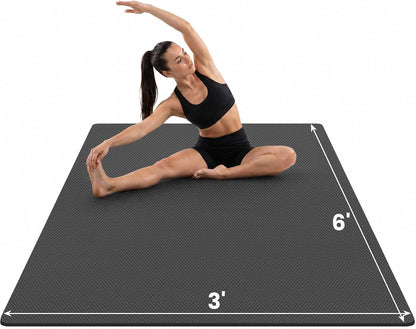 Large Yoga Mat, 6' x 4'/6' x 3' x 6mm /8mm/12mm Thick Workout Mat | Wide Non Slip Exercise Flooring for Yoga Home Gym, Pilates, Stretching, Cardio & Barefoot Workouts