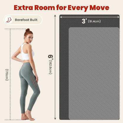 Large Yoga Mat, 6' x 4'/6' x 3' x 6mm /8mm/12mm Thick Workout Mat | Wide Non Slip Exercise Flooring for Yoga Home Gym, Pilates, Stretching, Cardio & Barefoot Workouts