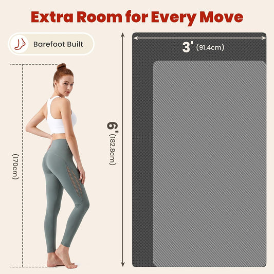 Large Yoga Mat, 6' x 4'/6' x 3' x 6mm /8mm/12mm Thick Workout Mat | Wide Non Slip Exercise Flooring for Yoga Home Gym, Pilates, Stretching, Cardio & Barefoot Workouts