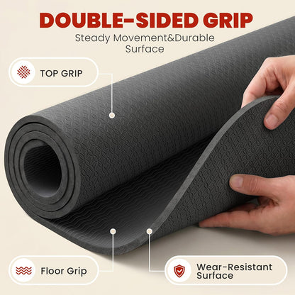 Large Yoga Mat, 6' x 4'/6' x 3' x 6mm /8mm/12mm Thick Workout Mat | Wide Non Slip Exercise Flooring for Yoga Home Gym, Pilates, Stretching, Cardio & Barefoot Workouts