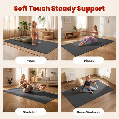 Large Yoga Mat, 6' x 4'/6' x 3' x 6mm /8mm/12mm Thick Workout Mat | Wide Non Slip Exercise Flooring for Yoga Home Gym, Pilates, Stretching, Cardio & Barefoot Workouts