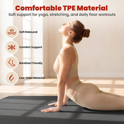 Large Yoga Mat, 6' x 4'/6' x 3' x 6mm /8mm/12mm Thick Workout Mat | Wide Non Slip Exercise Flooring for Yoga Home Gym, Pilates, Stretching, Cardio & Barefoot Workouts