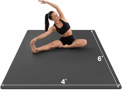 Large Yoga Mat, 6' x 4'/6' x 3' x 6mm /8mm/12mm Thick Workout Mat | Wide Non Slip Exercise Flooring for Yoga Home Gym, Pilates, Stretching, Cardio & Barefoot Workouts