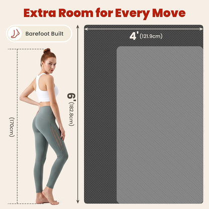 Large Yoga Mat, 6' x 4'/6' x 3' x 6mm /8mm/12mm Thick Workout Mat | Wide Non Slip Exercise Flooring for Yoga Home Gym, Pilates, Stretching, Cardio & Barefoot Workouts