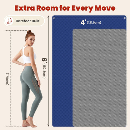 Large Yoga Mat, 6' x 4'/6' x 3' x 6mm /8mm/12mm Thick Workout Mat | Wide Non Slip Exercise Flooring for Yoga Home Gym, Pilates, Stretching, Cardio & Barefoot Workouts