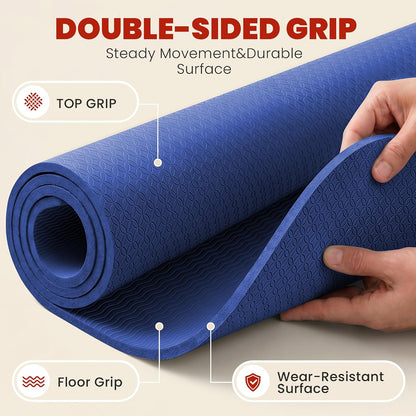 Large Yoga Mat, 6' x 4'/6' x 3' x 6mm /8mm/12mm Thick Workout Mat | Wide Non Slip Exercise Flooring for Yoga Home Gym, Pilates, Stretching, Cardio & Barefoot Workouts
