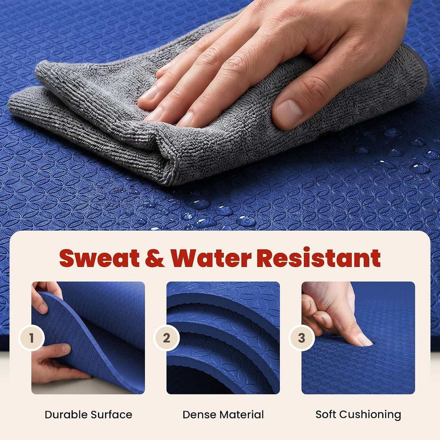 Large Yoga Mat, 6' x 4'/6' x 3' x 6mm /8mm/12mm Thick Workout Mat | Wide Non Slip Exercise Flooring for Yoga Home Gym, Pilates, Stretching, Cardio & Barefoot Workouts