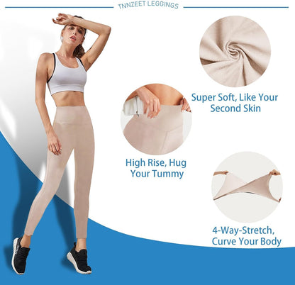 High Waisted Leggings for Women - No See Through Tummy Control Cycling Workout Yoga Pants with Pockets Reg & Plus