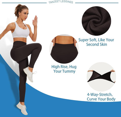 High Waisted Leggings for Women - No See Through Tummy Control Cycling Workout Yoga Pants with Pockets Reg & Plus