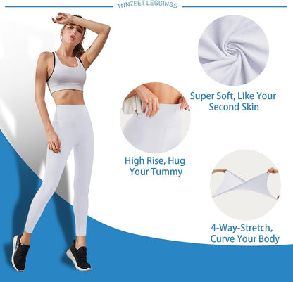 High Waisted Leggings for Women - No See Through Tummy Control Cycling Workout Yoga Pants with Pockets Reg & Plus
